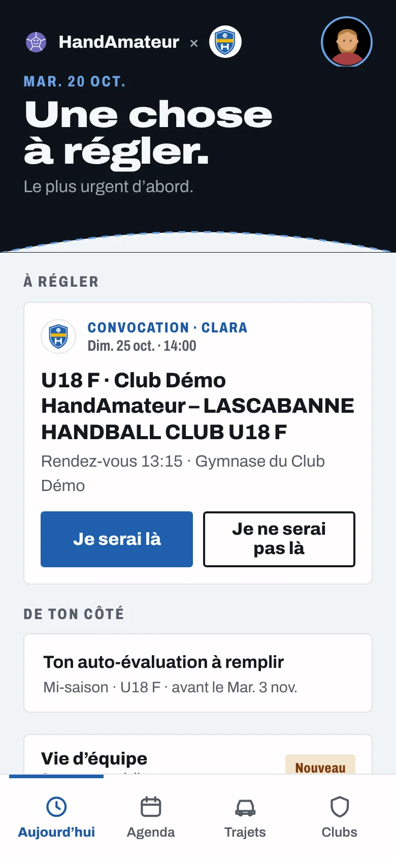 Aujourd'hui d'une joueuse des U18 qui a son propre accès : ce qui reste à régler, puis plus bas ses derniers matchs et ses derniers retours